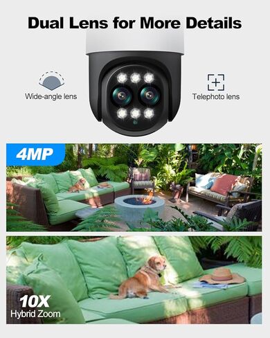 CAMCAMP 4K PoE PTZ Security Camera System, 4X 2.5K Wired PoE IP Surveillance Cameras with Dual-Lens, 10X Hybrid Zoom Auto Tracking, 2-Way Audio, 8CH NVR with 3TB HDD for 24/7 Recording in Kuwait