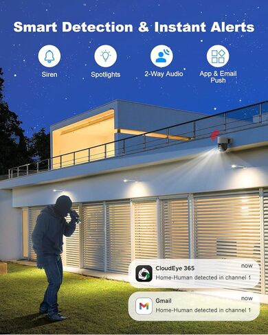 CAMCAMP 4K PoE PTZ Security Camera System, 4X 2.5K Wired PoE IP Surveillance Cameras with Dual-Lens, 10X Hybrid Zoom Auto Tracking, 2-Way Audio, 8CH NVR with 3TB HDD for 24/7 Recording in Kuwait