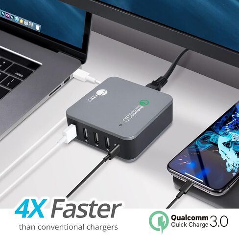 شاحن SIIG USB C 5 منافذ 45 وات مع شحن سريع 3.0، USB Type C & QC 3.0 محطة شحن سطح المكتب بالإضافة إلى حامل منظم للهاتف / الكمبيوتر اللوحي - أسود AC-PW1714-S1 in Saudi Arabia