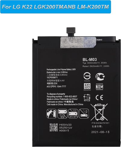 Replacement Battery BL-M03 Compatible with LG K22 LGK200TMANB LM-K200TM LMK200TM9 with Tools in Saudi Arabia