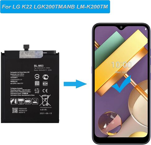 Replacement Battery BL-M03 Compatible with LG K22 LGK200TMANB LM-K200TM LMK200TM9 with Tools in Saudi Arabia
