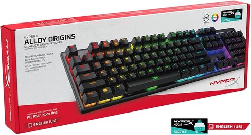 HyperX Alloy Origins - لوحة مفاتيح ميكانيكية للألعاب، إضاءة يتم التحكم فيها بواسطة البرامج وتخصيص ماكرو، عامل شكل مضغوط، إضاءة خلفية LED RGB - مفتاح HyperX Aqua اللمسي (متجدد) in Saudi Arabia