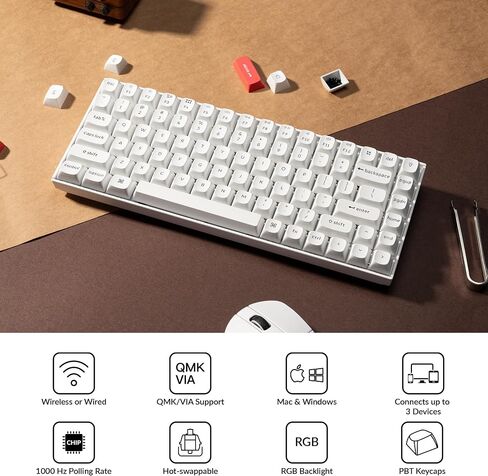 لوحة مفاتيح ميكانيكية لاسلكية Keychron K2 Pro 75% تخطيط بلوتوث ميكانيكية، لوحة مفاتيح ألعاب سلكية مخصصة قابلة للبرمجة من النوع C مع إضاءة خلفية RGB، مفتاح K Pro Brown قابل للتبديل السريع لنظام التشغيل Mac Windows Linux - أبيض in Saudi Arabia
