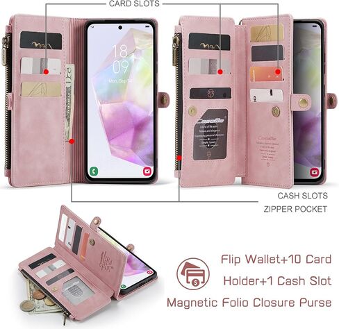 Defencase for Samsung Galaxy A35 5G Case, RFID Blocking for Samsung A35 5G Case Wallet with Card Holder for Women Men, PU Leather Magnetic Flip Zipper Strap Phone Case for Galaxy A35 5G, Rose Pink in Kuwait