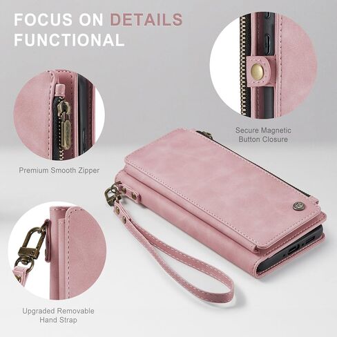 Defencase for Samsung Galaxy A35 5G Case, RFID Blocking for Samsung A35 5G Case Wallet with Card Holder for Women Men, PU Leather Magnetic Flip Zipper Strap Phone Case for Galaxy A35 5G, Rose Pink in Kuwait