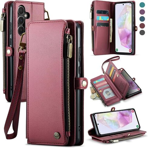 Defencase for Samsung Galaxy A35 5G Case, RFID Blocking for Samsung A35 5G Case Wallet with Card Holder for Women Men, PU Leather Magnetic Flip Zipper Strap Phone Case for Galaxy A35 5G, Rose Pink in Kuwait