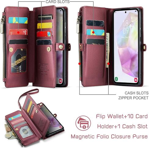 Defencase for Samsung Galaxy A35 5G Case, RFID Blocking for Samsung A35 5G Case Wallet with Card Holder for Women Men, PU Leather Magnetic Flip Zipper Strap Phone Case for Galaxy A35 5G, Rose Pink in Kuwait