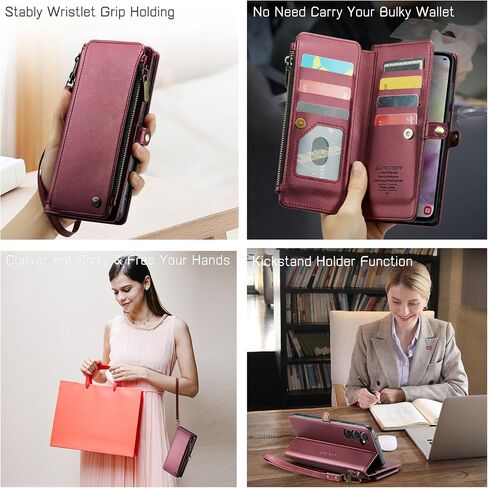 Defencase for Samsung Galaxy A35 5G Case, RFID Blocking for Samsung A35 5G Case Wallet with Card Holder for Women Men, PU Leather Magnetic Flip Zipper Strap Phone Case for Galaxy A35 5G, Rose Pink in Kuwait