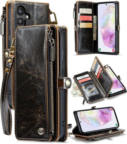 Defencase for Samsung Galaxy A35 5G Case, RFID Blocking for Samsung A35 5G Case Wallet with Card Holder for Women Men, PU Leather Magnetic Flip Zipper Strap Phone Case for Galaxy A35 5G, Rose Pink in Kuwait