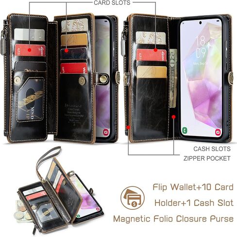 Defencase for Samsung Galaxy A35 5G Case, RFID Blocking for Samsung A35 5G Case Wallet with Card Holder for Women Men, PU Leather Magnetic Flip Zipper Strap Phone Case for Galaxy A35 5G, Rose Pink in Kuwait