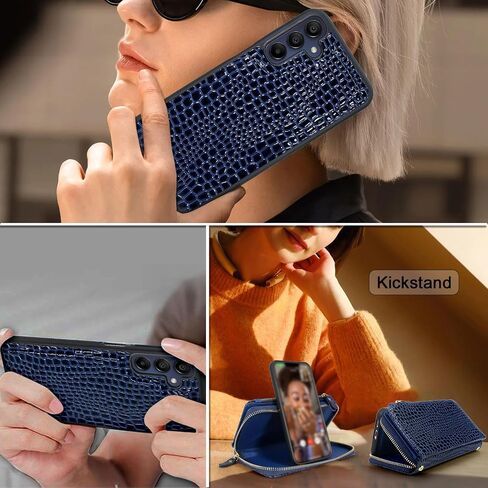 Harryshell Compatible with Samsung Galaxy A15 5G Case Wallet Detachable Phone Cover Dual Zipper [Multi Card Slots] with [Theft-Scan Blocking] Crossbody Wrist Strap (Crocodile Black) in Saudi Arabia