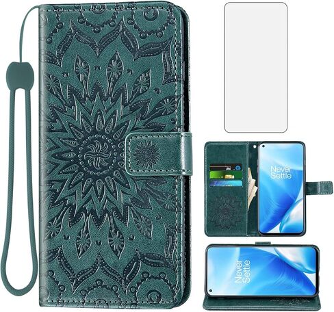 Phone Case for Oneplus Nord N200 5G Wallet with Tempered Glass Screen Protector and Leather Slim Flip Cover Card Holder Stand Cell Accessories One Plus N 200 1plus One+ 1+ N2005G Women Men Blue in Kuwait