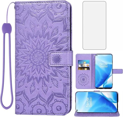 Phone Case for Oneplus Nord N200 5G Wallet with Tempered Glass Screen Protector and Leather Slim Flip Cover Card Holder Stand Cell Accessories One Plus N 200 1plus One+ 1+ N2005G Women Men Blue in Kuwait