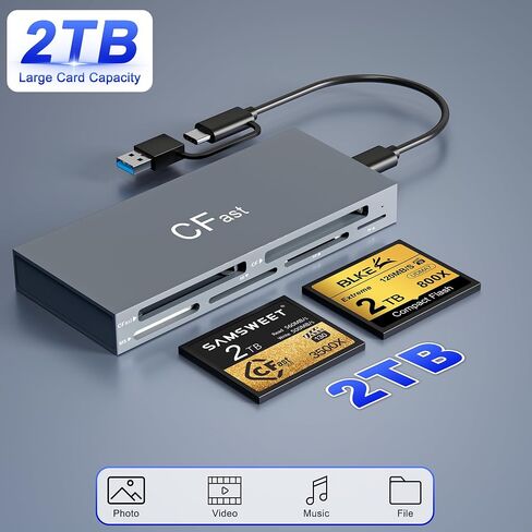 6 in 2 CFast Card Reader 5Gbps Multi CFast 2.0 Card Reader with USB 3.0/USB-C 3.1, Portable Professional CFast/SD/TF/CF/MS/XD Picture Card Reader, CFast Reader for Sandisk Lexar Transced Atomos Snoy in Saudi Arabia