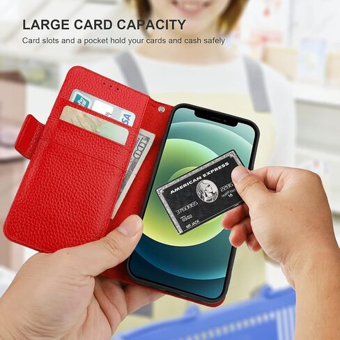 Bocasal iPhone 12/12 Pro Wallet Case, Genuine Leather, Wireless Charging, RFID Blocking, Card Holder, Kickstand, 6.1" (Dark Blue) in Saudi Arabia