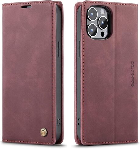 QLTYPRI Case for iPhone 14, Vintage PU Leather Wallet Case Card Slot Kickstand Magnetic Closure Shockproof Flip Folio Book Case Cover for iPhone 14(6.1 inch) - Black in Saudi Arabia