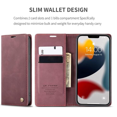 QLTYPRI Case for iPhone 14, Vintage PU Leather Wallet Case Card Slot Kickstand Magnetic Closure Shockproof Flip Folio Book Case Cover for iPhone 14(6.1 inch) - Black in Saudi Arabia