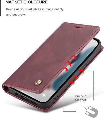 QLTYPRI Case for iPhone 14, Vintage PU Leather Wallet Case Card Slot Kickstand Magnetic Closure Shockproof Flip Folio Book Case Cover for iPhone 14(6.1 inch) - Black in Saudi Arabia