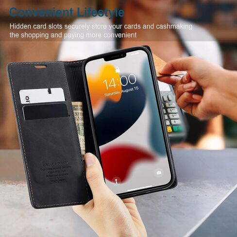 حافظة QLTYPRI لهاتف iPhone 14، حافظة محفظة من جلد البولي يوريثان العتيق مزودة بفتحة للبطاقات ومسند إغلاق مغناطيسي مقاوم للصدمات وغطاء قابل للطي لهاتف iPhone 14 (6.1 بوصة) - أسود in Saudi Arabia