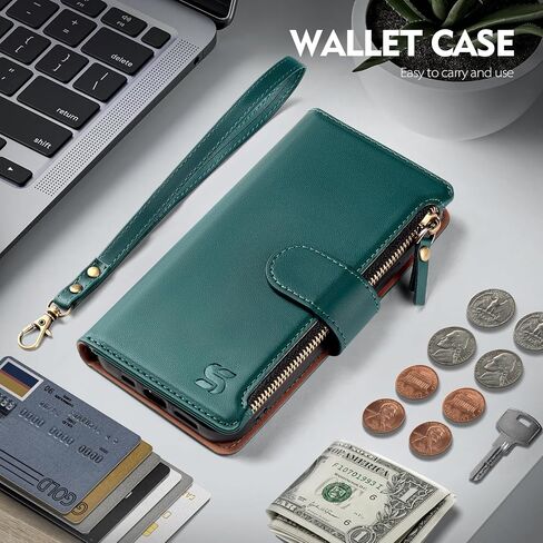 حافظة محفظة لهاتف Samsung Galaxy A25 5G، حافظة هاتف Galaxy A25 5G من جلد البولي يوريثان، غطاء واقٍ قابل للطي وحزام معصم وجيب بسحاب وفتحات لبطاقات الائتمان وحجب RFID، للنساء والرجال، أحمر خمري in Kuwait
