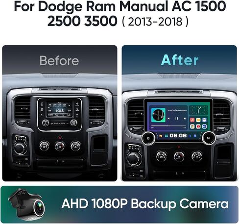 ستيريو راديو السيارة بمقبض مزدوج 11.5 بوصة لسيارة Dodge Ram 1500 2500 3500 2013 2014 2015 2016 2017 2018 دليل AC مع Carplay Android، 8-Core، Android 13.0، GPS، 5G WiFi، كاميرا خلفية 1080P، مروحة العادم، SWC in Kuwait