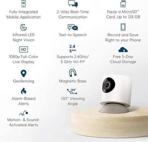 Hoop Wireless HD Indoor PTZ Security Camera, Night Vision, Motion and Sound Detection, Two-Way Audio, 2.4/5.0GHz, Smartphone App, (10 sec Edit) Cloud Storage Service..(Mini Grey in Saudi Arabia