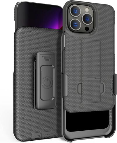 حافظة BELTRON مزودة بمشبك حزام لهاتف iPhone 13 Pro 6.1 بوصة (2021)، حافظة بمقبض مطاطي نحيف ومجموعة حافظة شيل مع مسند مدمج - رمادي معدني (قوة صناعية) in Kuwait