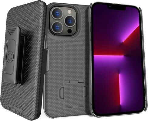 حافظة BELTRON مزودة بمشبك حزام لهاتف iPhone 13 Pro 6.1 بوصة (2021)، حافظة بمقبض مطاطي نحيف ومجموعة حافظة شيل مع مسند مدمج - رمادي معدني (قوة صناعية) in Kuwait