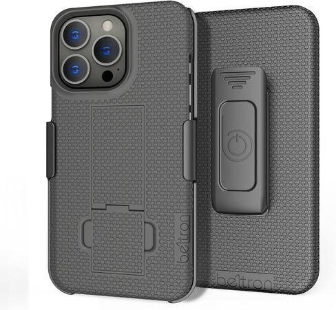 حافظة BELTRON مزودة بمشبك حزام لهاتف iPhone 13 Pro 6.1 بوصة (2021)، حافظة بمقبض مطاطي نحيف ومجموعة حافظة شيل مع مسند مدمج - رمادي معدني (قوة صناعية) in Kuwait