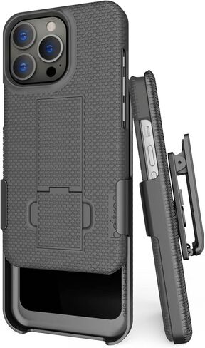 حافظة BELTRON مزودة بمشبك حزام لهاتف iPhone 13 Pro 6.1 بوصة (2021)، حافظة بمقبض مطاطي نحيف ومجموعة حافظة شيل مع مسند مدمج - رمادي معدني (قوة صناعية) in Kuwait