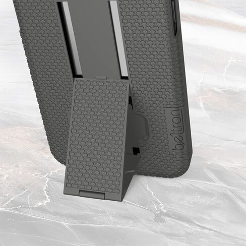 حافظة BELTRON مزودة بمشبك حزام لهاتف iPhone 13 Pro 6.1 بوصة (2021)، حافظة بمقبض مطاطي نحيف ومجموعة حافظة شيل مع مسند مدمج - رمادي معدني (قوة صناعية) in Kuwait