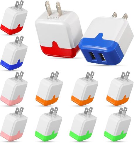 12 Pcs USB Wall Charger Bulk Dual Port Fast Charging Block USB Charger Adapter Plug Cube 2.1A USB Wall Charger Replacement for Most Smartphones and Tablets, Colorful in Saudi Arabia