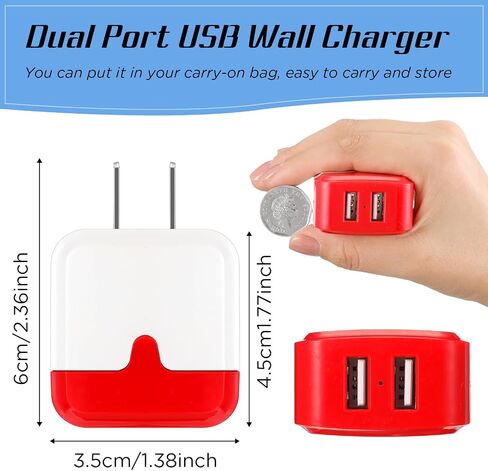 12 Pcs USB Wall Charger Bulk Dual Port Fast Charging Block USB Charger Adapter Plug Cube 2.1A USB Wall Charger Replacement for Most Smartphones and Tablets, Colorful in Saudi Arabia