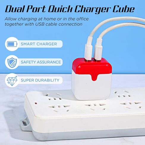 12 Pcs USB Wall Charger Bulk Dual Port Fast Charging Block USB Charger Adapter Plug Cube 2.1A USB Wall Charger Replacement for Most Smartphones and Tablets, Colorful in Saudi Arabia