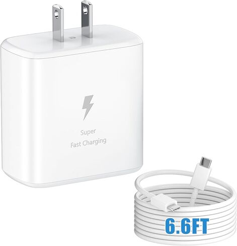 شاحن Samsung 45W USB-C شحن سريع للغاية كتلة شاحن هاتف Android وكابل شاحن 6.6FT من النوع C لهاتف Samsung Galaxy S24 Ultra/S24/S24+/S23Ultra/S23/S23+/Note 10/20/S20/S21، Tab S7/S8، أبيض in Kuwait