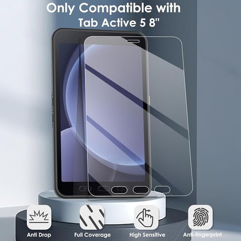 واقي شاشة مكون من عبوتين متوافق مع هاتف Samsung Galaxy Tab Active5 8 بوصة، طبقة شفافة من الزجاج المقسى، مضادة للخدش، صلابة 9H، سهلة التركيب in Kuwait