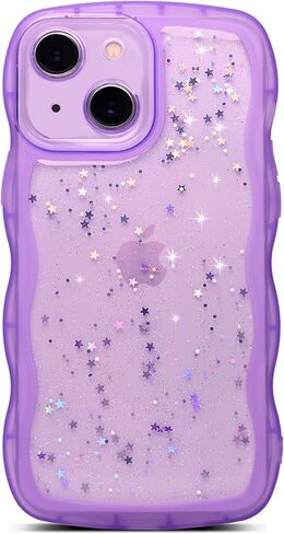 Qokey for iPhone 7 Plus Case,for iPhone 8 Plus Case,Curly Wave Design Transparent Bling Glitter Star Shiny Case, Cute Clear Full Protection Soft TPU Shockproof Phone Cover Case for Women Girls,Black in Kuwait