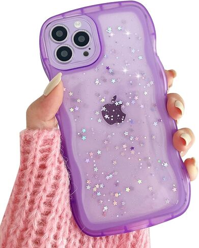 Qokey for iPhone 7 Plus Case,for iPhone 8 Plus Case,Curly Wave Design Transparent Bling Glitter Star Shiny Case, Cute Clear Full Protection Soft TPU Shockproof Phone Cover Case for Women Girls,Black in Kuwait