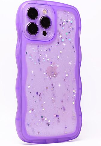 Qokey for iPhone 7 Plus Case,for iPhone 8 Plus Case,Curly Wave Design Transparent Bling Glitter Star Shiny Case, Cute Clear Full Protection Soft TPU Shockproof Phone Cover Case for Women Girls,Black in Kuwait