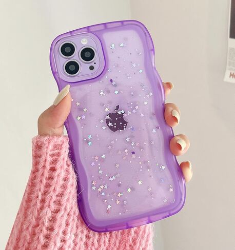 Qokey for iPhone 7 Plus Case,for iPhone 8 Plus Case,Curly Wave Design Transparent Bling Glitter Star Shiny Case, Cute Clear Full Protection Soft TPU Shockproof Phone Cover Case for Women Girls,Black in Kuwait
