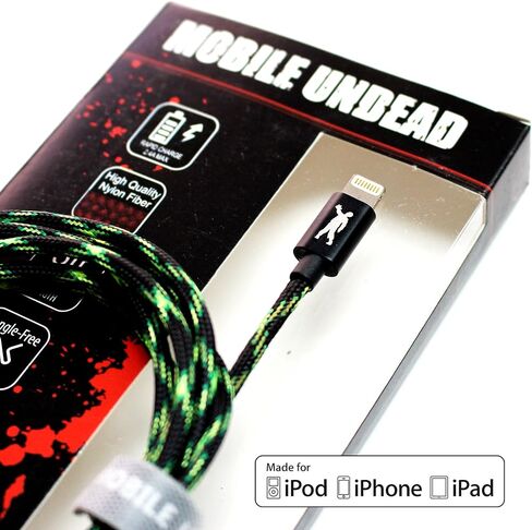 Mobile Undead [Apple MFi Certified] Lightning to USB-A Braided Cable, 5 Feet for iPhone 14/13/12/11 Pro Pro Max Plus Mini XS XS Max XR X 8 8 Plus 7 7 Plus iPad Pro Air Mini iPod (Vampire) in Kuwait