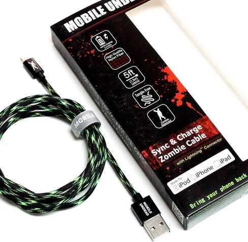 Mobile Undead [Apple MFi Certified] Lightning to USB-A Braided Cable, 5 Feet for iPhone 14/13/12/11 Pro Pro Max Plus Mini XS XS Max XR X 8 8 Plus 7 7 Plus iPad Pro Air Mini iPod (Vampire) in Kuwait
