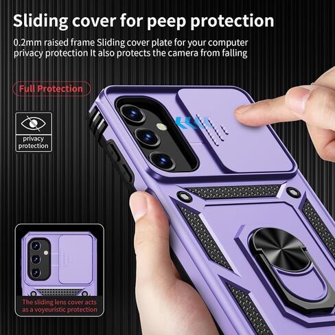for Samsung Galaxy A03S Case with Slide Camera Lens Cover, HD Screen Protector, Military Grade Drop Protection, Magnetic Rotated Ring Holder Kickstand Phone Case (Black) in Saudi Arabia