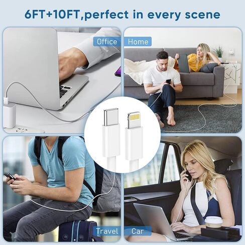 Charger-Fast-Charging [MFi Certified] USB C to Lightning Cable iPhone Charger Cord Compatible for Apple iPhone - 3 Pack(6ft+6ft+10ft) in Saudi Arabia