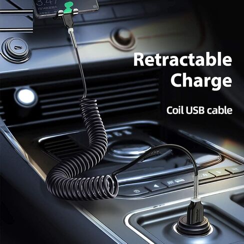 كابل لايتنينج ملفوف من Terasako للسيارة مكون من قطعتين [كابل شاحن iPhone ملفوف بطول 3 أقدام متوافق مع iPhone 12Pro Max/12Pro/12/11/XS/XS Max/XR/X/8/8 Plus/iPad/iPod in Kuwait