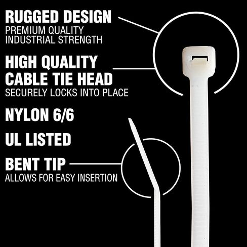 Cambridge ZipIts نايلون 6/6 UL مدرج كبل ربطات عنق 8 في 75 رطل قوة الشد القياسية ذاتية القفل مقاومة للأشعة فوق البنفسجية أربطة بسحاب سوداء، 1000 حزمة، جودة المقاول وقوته in Kuwait