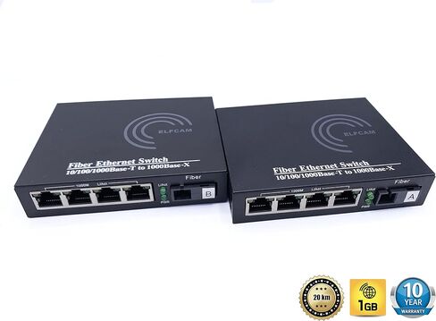 1 Pair Gigabit Fiber Ethernet Converters 1000M/100M/10M, SFP Media Converter Included, Up to 20KM Distance on Single Mode SC Fiber Optics (4 RJ45 Ports *4 RJ45 Ports) in Saudi Arabia