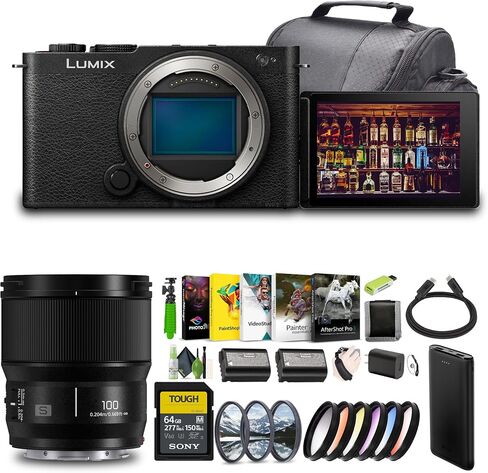 حزمة هيكل الكاميرا المدمجة ذات الإطار الكامل بدون مرآة من باناسونيك LUMIX S9 مع عدسة ماكرو Lumix S 100 مم f/2.8 (Leica L) - حزمة سوداء مع بطاقة ذاكرة UHS-II SDXC سعة 64 جيجابايت والمزيد من الملحقات in Saudi Arabia