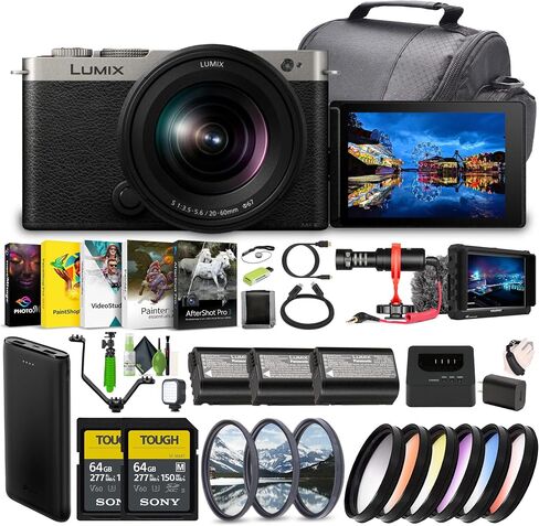 Panasonic LUMIX S9 Mirrorless Full Frame Camera with 20-60mm F3.5-5.6 L Mount Lens - Silver -Bundle with 2X 64GB Memory Card + Lilliput 7" Full HD Monitor + Video LED Light+ Rode Microphone and More in Saudi Arabia