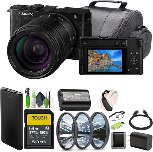 Panasonic LUMIX S9 Mirrorless Full Frame Compact Camera with 28-200mm L Mount Lens for Content Creators - Black -Bundle with 64GB UHS-II SDXC Memory Card and More Accessories in Saudi Arabia